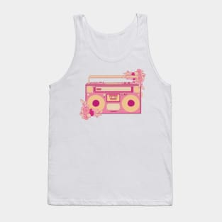 Vintage retro kawaii cassette portable media player radio stereo sticker pink and green with flowers Tank Top